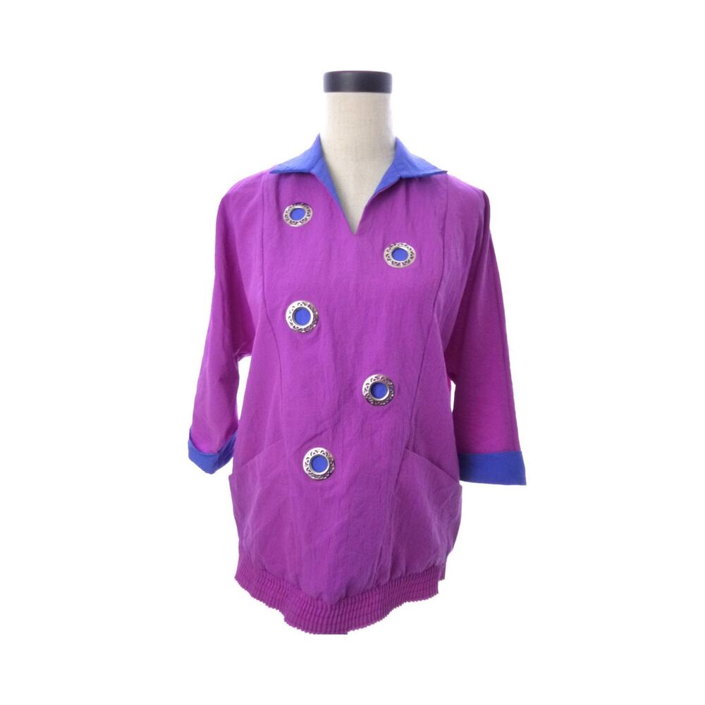 Vintage 80's Purple Pullover Womens Jacket Top Medium M Retro 80s